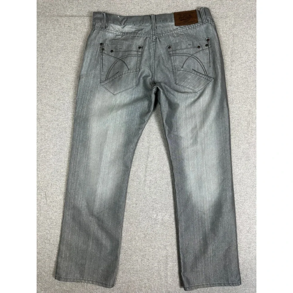 Vintage Y2K Old Skool Jeans Mens 36x31 Silver Grey Metal Sheen Wash Straight Leg